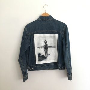 Hand painted jacket vintage photograph denim jacket art rockabilly pinup girl